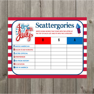 4th of July Scattergories Printable Game