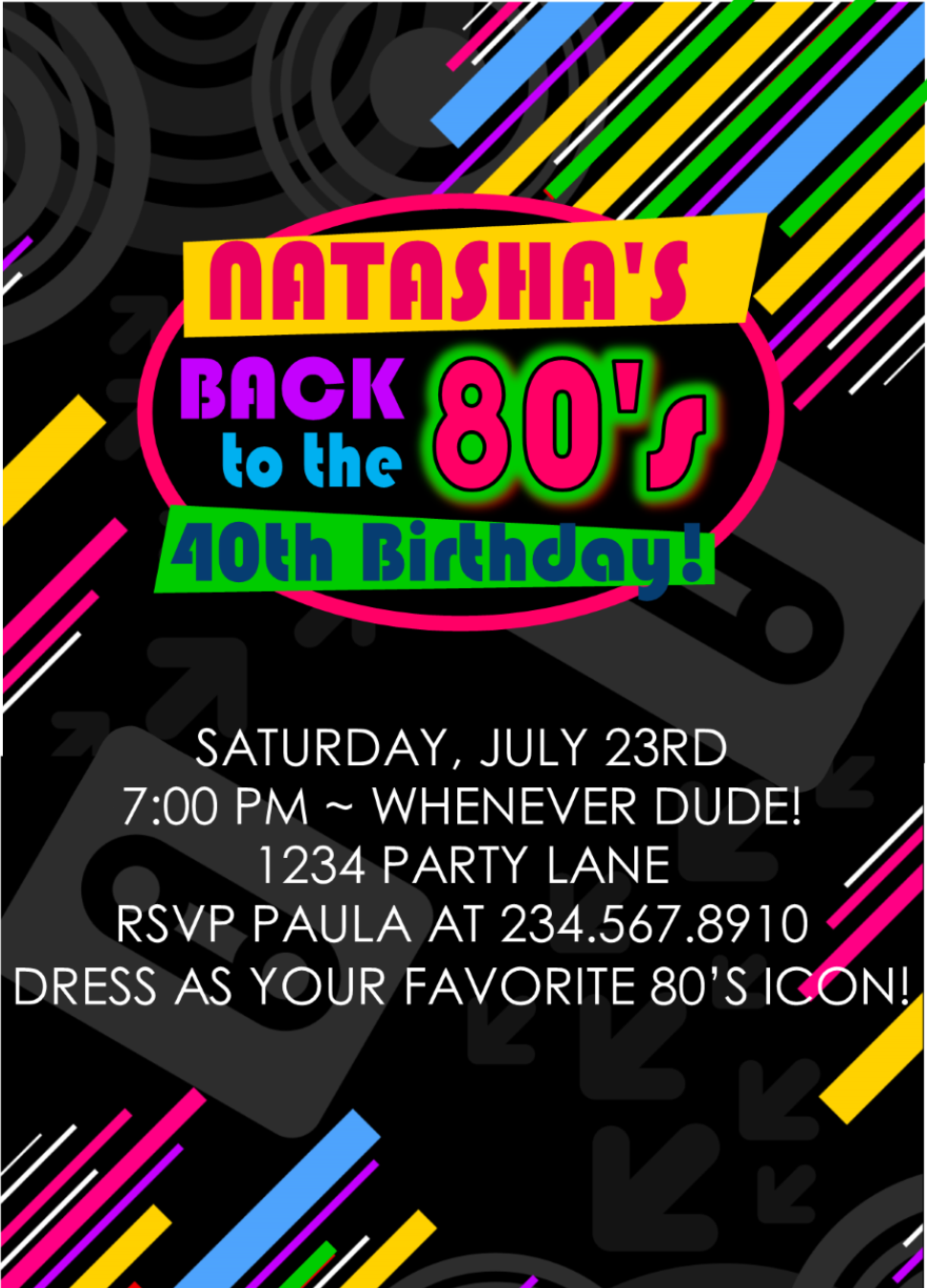 Totally 80's Party Invitation  Style6 - EDITABLE