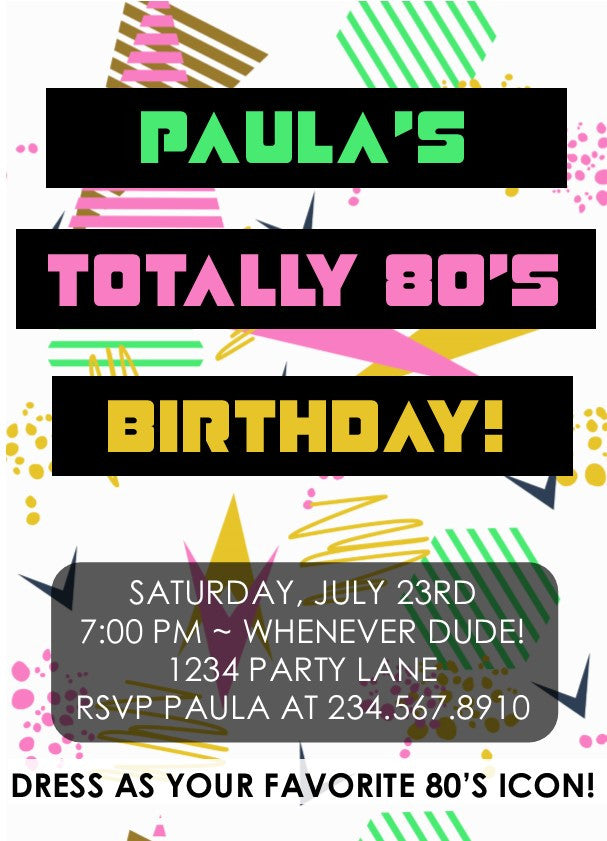 Totally 80's Party Invitation  Style7 - EDITABLE