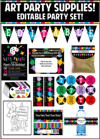 Art Party Party Printables - EDITABLE