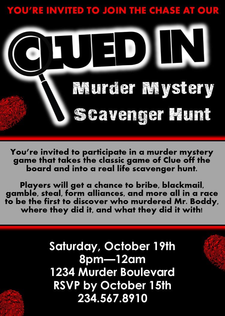 Clued-In Murder Mystery Invitation - Editable