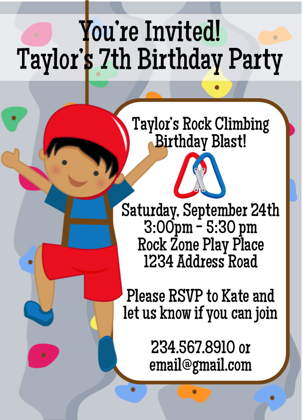 Rock Climbing Birthday Party Invitation 1 - Editable!