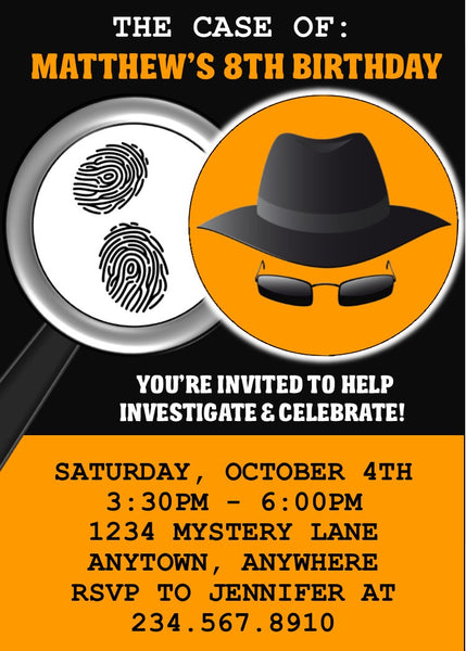 Spy / Secret Agent Party Invitation - EDITABLE